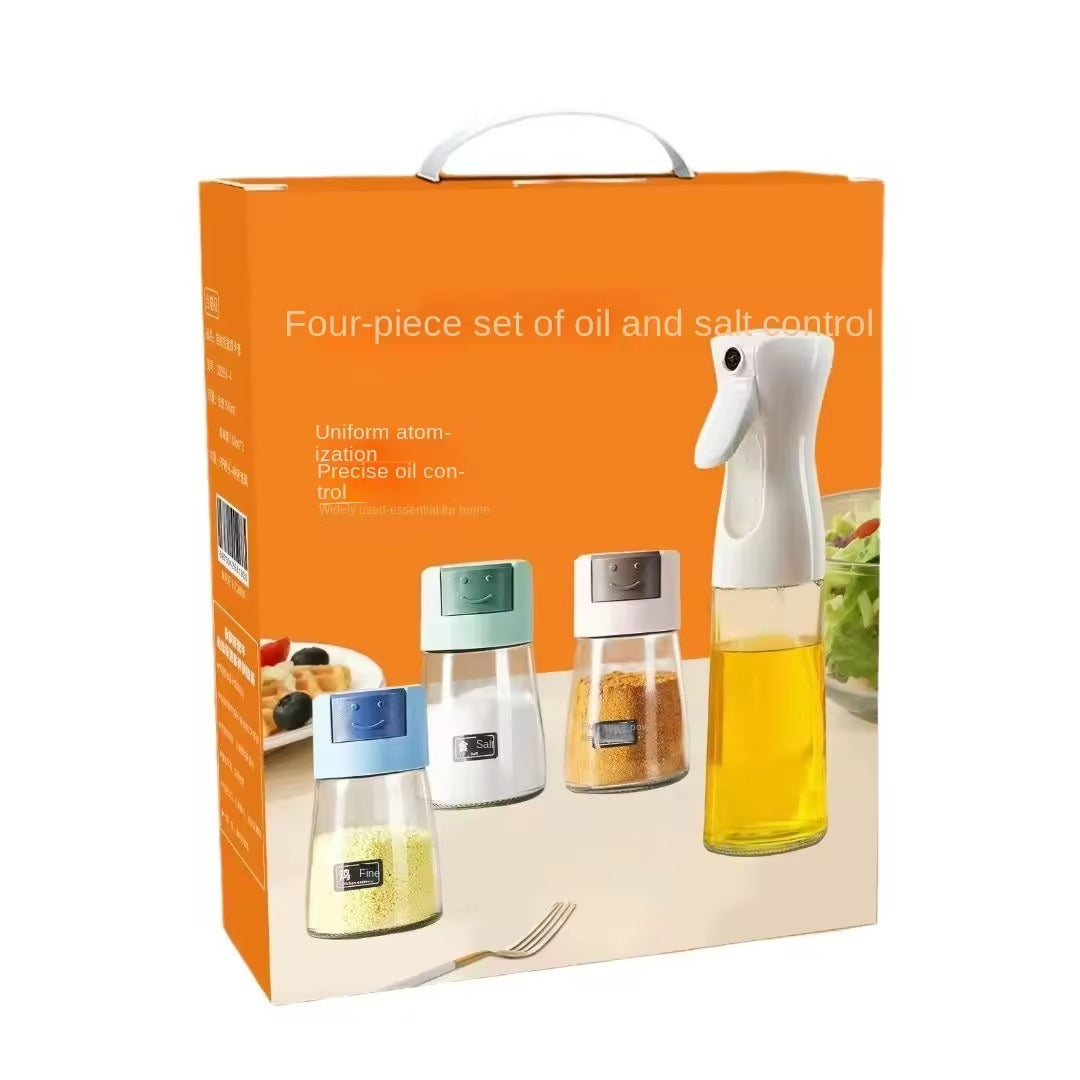 Daisy Glass Oil & Spice Organizer Set, 4-Piece Kitchen Countertop Storage Set with 3 Spice Jars 180ml and 1 Oil Bottle 245ml