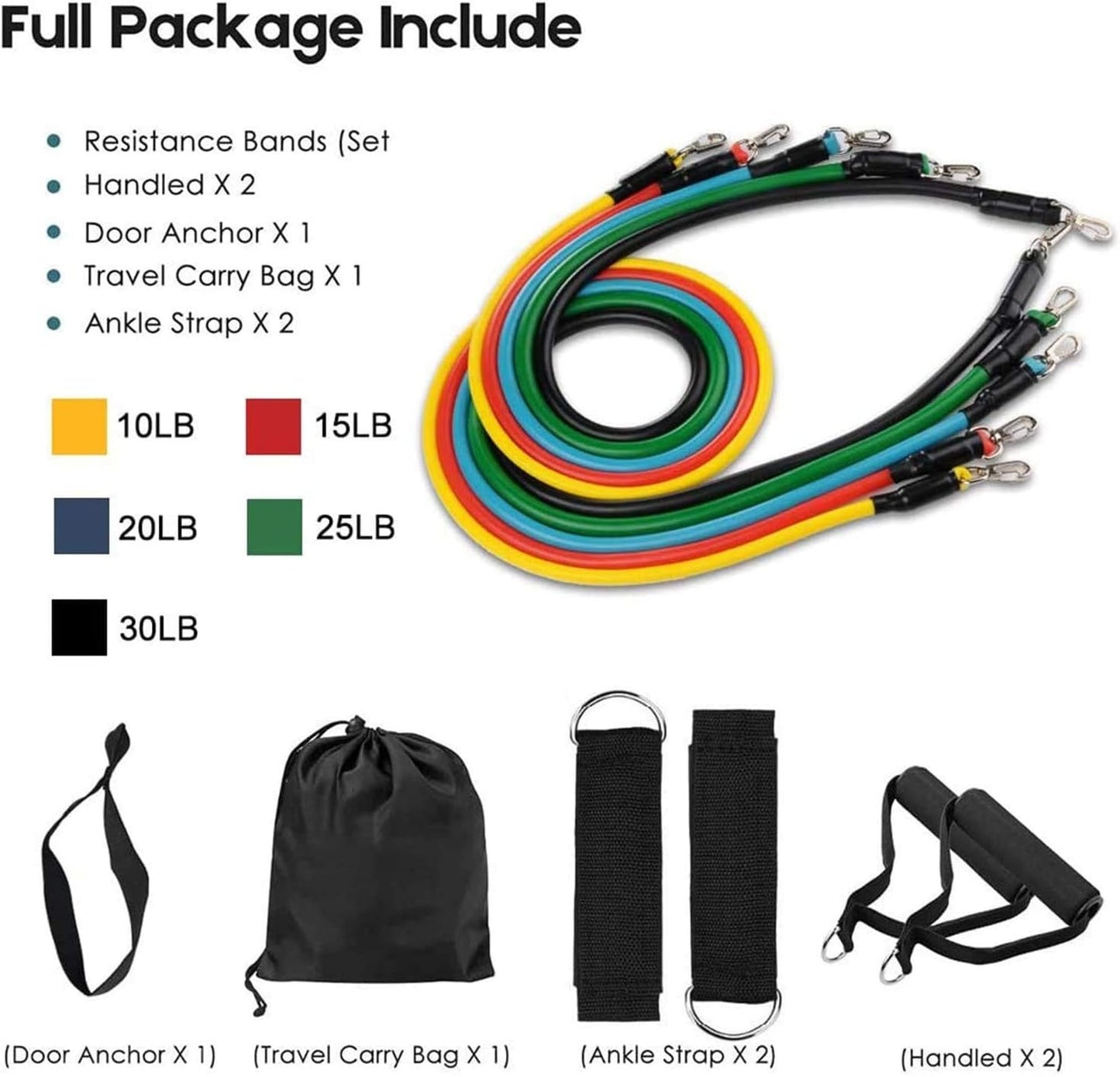 11Pcs Resistance Bands Workout Set | Exercise Bands with Handles, Door Anchor & Ankle Straps